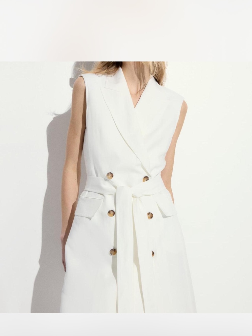 H&M White Linen 
Blend Double Breasted Blazer Dress size XS